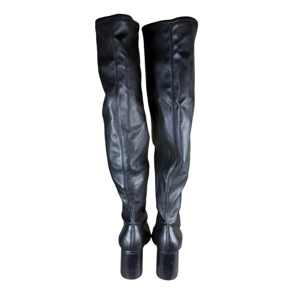 Steve Madden Black Faux Leather Over The Knee Stretch Sock Boots Size 10